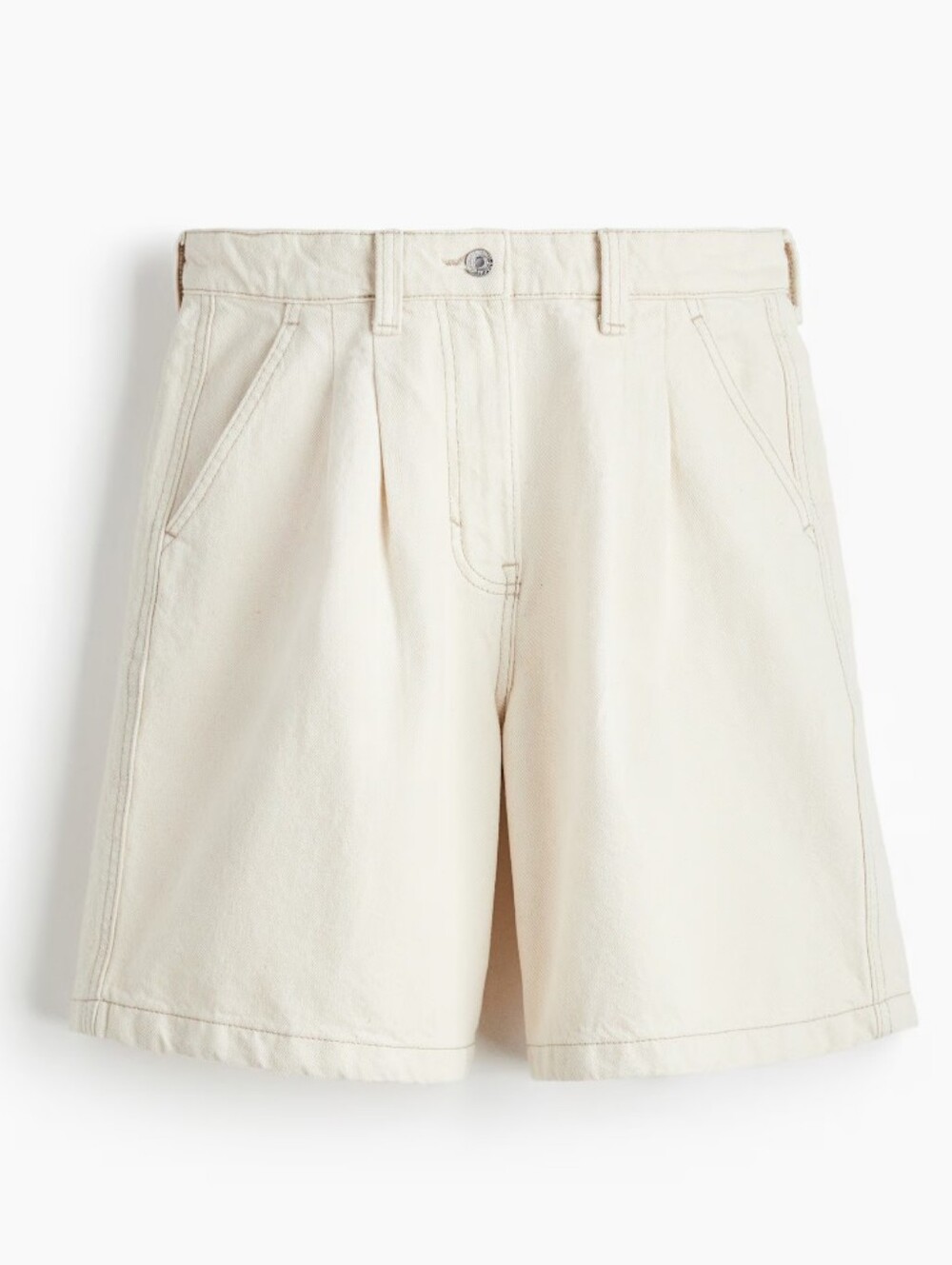 SOLD‎ OUT H&M Cream High-Rise Pleated Denim Shorts Size 8